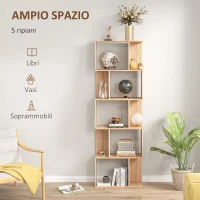 HOMCOM Mobile Libreria in Legno a 5 Ripiani con Divisorio, 60x24x184.5 cm, Color Legno(m-4)