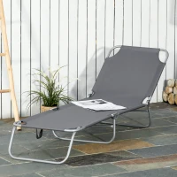Outsunny Lettino da Giardino con Schienale Regolabile in 5 Posizioni, Lettino Pieghevole in Metallo e Tessuto Oxford, 187x55x24cm, Grigio(m-2)