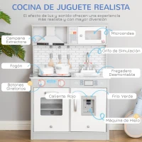 HOMCOM Cocina de Juguete de Madera para Niños de +3 Años Cocinita de Madera Infantil con Luz Sonidos Accesorios Utensilios Estufa Fregadero y Microondas 60x29x84 cm Gris(m-4)
