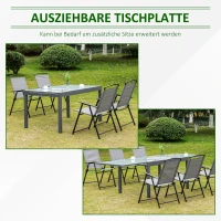 Outsunny Gartentisch Esstisch Balkontisch mit gehärteter Glasplatte Outdoor Aluminium Ausziehbarer Tisch Hinterhof Gartenmöbel Rechteck Bistrotisch Grau Weiß(m-4)