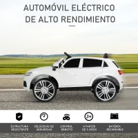 HOMCOM Coche Eléctrico para Niño +3 Años Audi Q5 con Mando a Distancia MP3 Luces y Sonidos Apertura de Puerta y Tirador Carga 30 kg 116x75x56 cm Blanco(m-4)