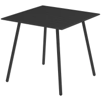 Outsunny Square Garden Table with Slat Top, Steel Frame, Outdoor Table for 4 Person, 80 x 80 x 74 cm, Black(m-11)