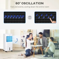 HOMCOM Portable Air Cooler with 15 Litre Water Tank, Oscillation, LED Display, Remote Control, 7.5 Hour Timer, Evaporative Air Cooler Fan with 3 Speeds, 3 Modes, Ice Packs, for Home Office(m-7)
