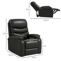 HOMCOM Fauteuil relax inclinable 145° manuellement avec repose-pieds intégré, revêtement synthétique, noir(m-3)