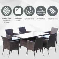 Outsunny 7 tlg. Polyrattan Gartenmöbel Rattan Gartenset Sitzgruppe Garnitur Essgruppe inkl. Kissen 6 Personen Braun+Creamweiß 150 x 80 x 74 cm(m-4)