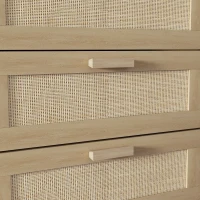 HOMCOM Cassettiera 6 Cassetti in Legno e Rattan Stile Boho per Soggiorno e Camera da Letto, 110x40x75 cm(m-8)