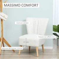 HOMCOM Poltrona Imbottita per Soggiorno e Sala in Stile Nordico, Poltroncina da Camera in Tessuto e Gambe in Legno, Bianco(m-5)