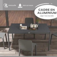 Outsunny Table de jardin rectangulaire pour 6 personnes en aluminium plateau à lattes dim. 145L x 90l x 74H cm gris(m-4)