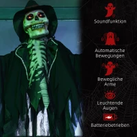 HOMCOM Halloween-Dekoration Geist, Skelett, LED-Augen, heult, dreht sich, Geräusch- & Bewegungssensor, 100 cm(m-7)