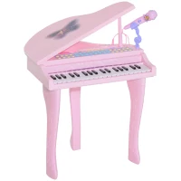 HOMCOM Piano à Queue électronique 37 Touches Multifonctions avec Micro Haut Parleur, tabouret, lumière LED, fonction d'enregistrement et de relecture, instrument de musique enfant 3 à 6 ans Rose(m-1)
