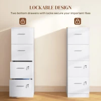 HOMCOM Four-Drawer Lockable Filing Cabinet - White Wood Effect(m-6)