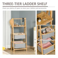 HOMCOM Foldable Bathroom Rack 3-Tier Ladder Shelf Lightweight Storage Organizer Space Saver for Bathroom, Laundry, Balcony(m-6)