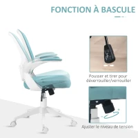 HOMCOM Fauteuil de bureau hauteur réglable pivotant 360° accoudoirs relevables dossier en maille et assise tissu bleu(m-5)