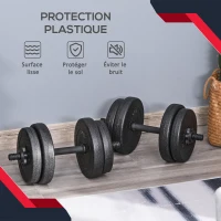 HOMCOM Ensemble d'haltères Courtes Total 20 Kg - Dumbbell Paires -Poids réglable - Barres incluses - Entraînement Musculaire & haltérophilie - Acier HDPE Noir(m-6)