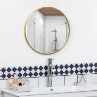 kleankin Runder Wandspiegel für Bad, Schlafzimmer, Flur, Metallrahmen, Farbe: Gold, Ø50 cm(m-8)