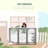 PawHut 71" Outdoor Wooden Cat House with Three Platforms, Large Door, Water-Resistant Roof, for Multiple Cats, Grey(m-4)