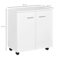 HOMCOM Mobile Kommode Sideboard Küchenschrank Anrichte 2-türig mit vier Rollen Weiß 60 x 35 x 65 cm(m-3)