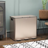 HOMCOM 45L Triple Compartment Stainless Steel Bin, with Deodoriser Holders - Gold Tone(m-10)