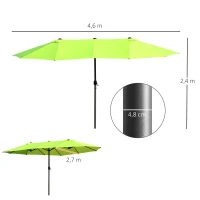 Outsunny Doppelsonnenschirm 455 x 270 cm Gartenschirm mit Handkurbel oval stabil Metallstange Marktschirm Doppelsonnenschirm Terrassenschirm Sonnenschutz für Strand Balkon Terrasse Garten Grün(m-3)