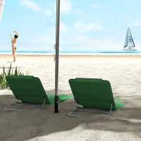 Outsunny Set of Two Metal Frame Beach Chairs, with Reclining Backs - Green(m-9)