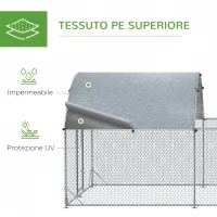 PawHut Recinto per Galline da Esterno in Acciaio con Telo di Copertura in PE Anti-UV, 570x280cm(m-7)