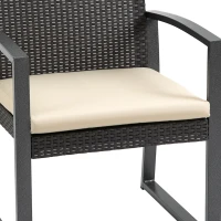 Outsunny Outdoor Garden PP Rattan Style Bistro Set, 3 PCS Patio Side Table Set w/ 2 Cushioned Single Chairs Conservatory Furniture, Brown(m-8)