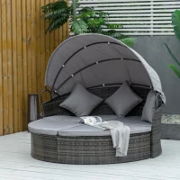 Outsunny Sonneninsel, teilbar in 2 Sofas, verstellbarer Sonnenschutz, Rattanoptik, Grau, 1,7 x 1,8 x 1,5 m(m-2)