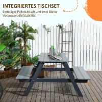 Outsunny Bierzeltgarnitur Sitzgruppe für 4 Personen 2-in-1 Design Biertisch mit 2 Bierbänken, dunkelgrau, 150x140x74 cm(m-5)