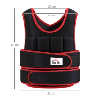 HOMCOM Chaleco Ajustable para Entrenamiento Pesos Individuales hasta 15 kg Cierres de Velcro Doble Cinturón 60x50 cm Negro y Rojo(m-3)