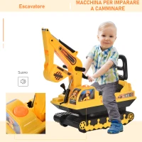 HOMCOM Escavatore Ruspa Giocattolo Cavalcabile per Bambini max. 30 kg con Schienale, Braccio Mobile e Vano Contenitore, 78x24x58.5cm(m-4)