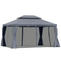 Outsunny 3 x 4m Aluminium Garden Gazebo, Marquee Canopy Shelter Pavilion Party Tent with Nets and Curtains for Garden and Deck, Dark Grey(m-11)