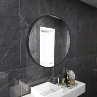 kleankin Round Bathroom Mirror, Modern Wall-mounted Makeup Mirror with Aluminium Frame for Washroom Living Room, Black, 50x50 cm(m-10)