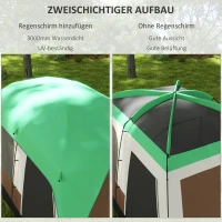 Outsunny Campingzelt für 7-8 Personen, Netzfenster, mit Tragetasche, 4,90 x 3,05 x 2,25 m, Grün(m-4)