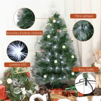 HOMCOM Sapin de Noël Artificiel Lumineux 120H cm Fibre Optique LED + 20 Ampoules + Support Pied 130 Branches étoile Sommet Brillante Vert(m-5)