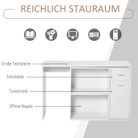 HOMCOM Eckschreibtisch Arbeitstisch Winkelschreibtisch PC-Tisch Computertisch Bürotisch 180-Grad-Design mit Regal und Schublade L-Form drehbar platzsparend Spanplatte Weiß 117x 82x74 cm(m-6)