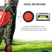 Outsunny Trituradora de Jardín 2500W con 2 Cuchillas de Volteo hasta Ø40 mm de Ramas Bolsa de Recolección de 50L y Ruedas para Malas Hierbas 52x39x89 cm Negro y Rojo(m-7)
