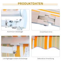 Outsunny Markise Gelenkarmmarkise Sonnenschutz Handkurbel Balkon Alu Gelb Beige(m-7)