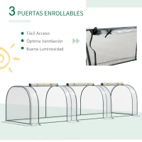Outsunny Invernadero de Exterior 350x100x80 cm Invernadero de Jardín con 3 Puertas Enrollables Marco de Acero y para Cultivos Plantas Flores Transparente(m-6)