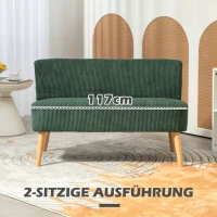 HOMCOM 2-Sitzer Polstersofa, Holz, Samtartiges Polyester, Schaumstoff, 117 x 56,5 x 77 cm, Grün(m-6)