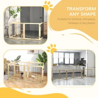 PawHut 6 Panels Pet Gate, Wooden Foldable Dog Barrier w/ Two Support Feet, for Small, Medium Dogs - Natural Wood(m-6)