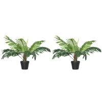 Outsunny 2 Pack 60cm Artificial Palm Tree Decorative Plant with Nursery Pot, Fake Tropical Tree for Indoor Outdoor Decor(m-11)