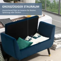 HOMCOM Sitzbank mit Stauraum Armlehnen Polsterbank mit Samtoptik, Sitztruhe mit Holzbeine, Truhenbank für Wohnzimmer Schlafzimmer Flur 107 x 42 x 65 cm, Blau(m-4)