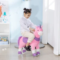 HOMCOM Cavallo a Dondolo con Ruote a Forma di Unicorno per Bambini da 3-6 Anni, 70x32x87cm, Rosa(m-2)