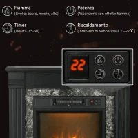 HOMCOM Camino Elettrico da Incasso a Terra con Timer, Fiamma e Temperatura Regolabile, 80x21.6x67.8 cm, Nero(m-5)