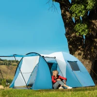 Outsunny Campingzelt für 3 Personen, inkl. Tragtasche, herausnehmbare Trennwand, Wasserdicht, Blau(m-2)