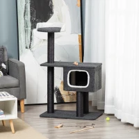 PawHut Kratzbaum aus Filz Katzenbaum für Katzen Kletterbaum mit Katzenhöhle Sisalstämmen großer Plattform Spielbälle 112 cm Höhe stabil Schwarz 70 x 41 x 112 cm(m-2)