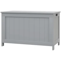 HOMCOM Storage Chest, Modern Storage Trunk with 2 Safety Hinges and Cut-out Handles, Wooden Toy Box for Living Room, Entryway, 76 x 40 x 48 cm, Grey(m-11)