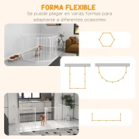 PawHut Corralito para Mascotas de 8 Paneles 64x90 cm con Doble Cerradura Función de Bloqueo Auxiliar y Forma Bricolaje Blanco(m-4)