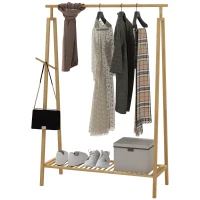 HOMCOM Portant pour vêtements en bambou, Porte-manteau en Bois avec étagère à chaussures dim. 110L x 42l x 152H cm(m-1)