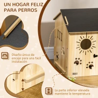 PawHut Caseta de Madera para Perros Pequeños Caseta de Interior para Mascotas con Grabados de Formas 69x50x58,5 cm Roble(m-6)